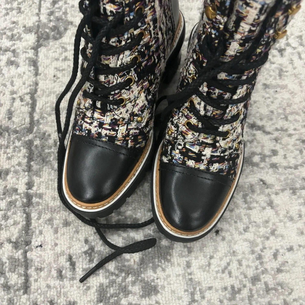 NWB Tory Burch Miller Tweed Lace Up Boot - Picture 12 of 16